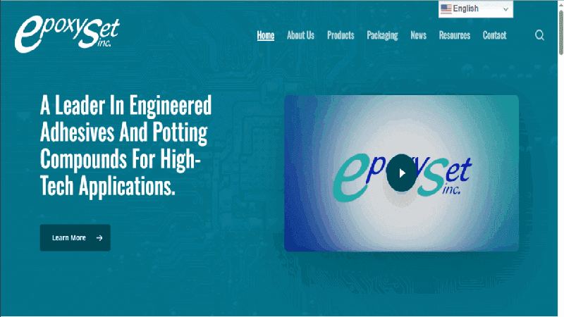 Screenshot of the EpoxySet Inc. website homepage, with the headline