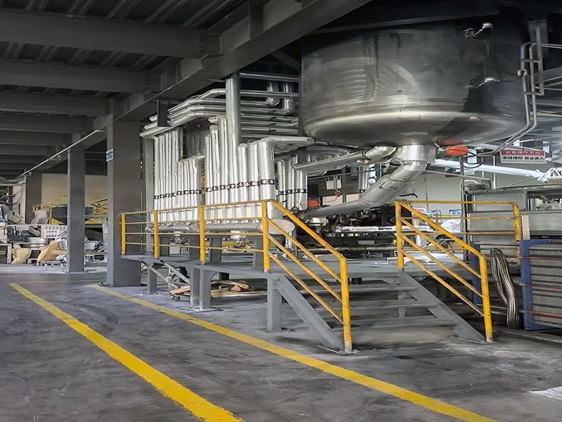 Industrial EVA hot melt adhesive production line showing large-scale machinery and processing units in operation.