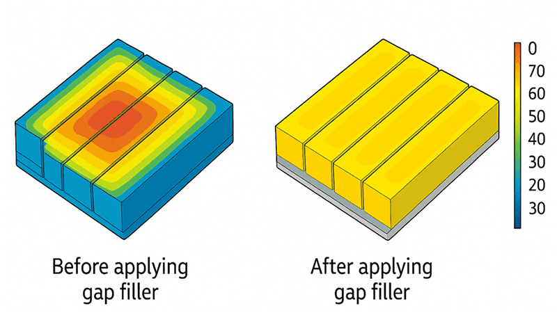 Thermal distribution before and after applying gap filler